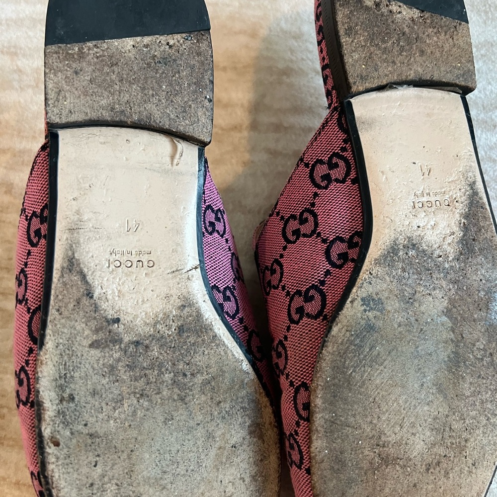 Gucci Princeton open back slides Canvas Horsebit Loafers Mules used sz 41 - Picture 3 of 3